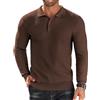 COOFANDY Polo da uomo a maniche lunghe, lavorato a maglia, effetto nido d'ape, marrone, XL