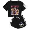 Temolie K-POP Katseye Merch, maglietta a maniche corte e pantaloncini, abbigliamento da yoga, set per fan della musica grafica, abbigliamento streetwear per bambini 5-13 anni, Nero , 12-13 Years