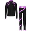 YEAHDOR Tuta da Pattinaggio su Ghiaccio Bambina Paillettes Giacca Sportiva a Maniche Lunghe con Cerniera Giacca in Softshell Pantaloni da Allenamento Collant Skating Viola 7-8 anni