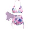 Arshiner Ragazze 3 Pezzi Bikini Set Bambina con Gonna Estiva Stampa Floreale Costumi da Bagno per Ragazza 9-10 Anni