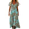 Generico Abito Cotone e Lino Donna Estivo Lungo Vintage Scollo a V Vestiti Boho Chic A-Line Elegante Maxi Prendisole Maniche Corte Ampie Taglie Forti Mare Vacanza Casual Raffinato Leggero Versatile (A23,M)