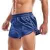 Amy Coulee Boxer da uomo in raso con spacco laterale, pantaloncini da pigiama leggeri e setosi, blu navy, S