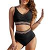 FemiChic Costume Piscina Donna Due Pezzi a Vita Alta Bikini Mare Costumi da Bagno Curvy Eleganti Push Up Imbottito Reggiseno Top Vintage Swimsuit Spiaggia(Nero,M)