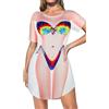 Gosunny Bikini T Shirt da donna Baggy Costume da bagno a maniche corte, vestito da spiaggia, Motivo arcobaleno, XL
