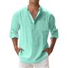 Luadnysin Camicia Lino Uomo Elegante Anni 70 Abbigliamento Estivo Oversize Cotone Magliette Maniche Lunghe Camice Estive Camicie Manica Lunga Vestiti Estivi Maglietta Estiva Collo Coreana,Green,L,Verde
