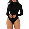 Joyshaper Body Donna Maniche Lunghe Collo Alto Elegant Bodysuit Tops Maglia Dolcevita T-shirt Aderente Tuta Tinta Unita, Nero, L