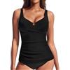 Hanna Nikole Costume da bagno intero da donna, con controllo della pancia, top con nodo sul seno push up, singolo, con scollo a V e ruches, Nero , S