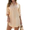 RITOSTA Copricostume Donna Mare Sexy Camicia in Cotone Camicione Estiva Abiti Lunghi Copribikini Vestiti Mare Corti Spiaggia Camicetta Costume da Bagno Bikini Cover Up Bluse per Spiaggia (Khaki,L)