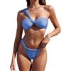 ZAFUL Bikini da donna con scollo rotondo, intrecciato, increspato, taglio alto, bikini a fascia, 1-azzurro, S