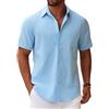 COOFANDY Camicia da Uomo a Maniche Corte Camicia Estiva in Lino Camicie in Cotone con Taschino Camicie a Maniche Corte da Spiaggia Casual Vacanze Blu Cielo XXL