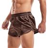 Amy Coulee Boxer da uomo in raso con spacco laterale, pantaloncini da pigiama leggeri e setosi, Marrone scuro, S