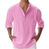 Luadnysin Camicia Lino Uomo Cotone Camicie Manica Lunga T Shirt Elegante Slim Fit Outfit Estate Camice Estive Coreana Vestiti Lunghi Estivi Maglietta Abbigliamento Estivo Medievale Collo,Pink,M,Rosa