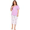 Leedya Pigiama Donna Estivo in Cotone Leggero e Traspirante Mezza Manica e Pantaloni Pinocchietto Modello (TIF 979 Lilla TG L)