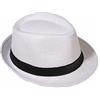Miobo Cappello di paglia Fedora/Trilby, con nastro, contro il sole, per stile gangster Bianco (cappello di paglia). 2 mesi