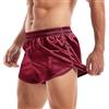 Amy Coulee Boxer da uomo in raso con spacco laterale, pantaloncini da pigiama leggeri e setosi, Rosso vinaccia, L