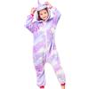 Piefry Morbida Unicorno Pigiama Intero per Bambina & Ragazza (Stelle Viola, 10-12 Anni)