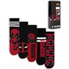 Marvel Calzini al polpaccio da uomo Deadpool, set da 5 | Grafica in rosso e nero | Abbigliamento quotidiano | Merchandising dei personaggi del film | Merchandising