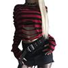 SANSIWU Top corto da donna gotico invecchiato vintage punk manica lunga girocollo stampa a righe t-shirt Halloween grunge vestiti, Rosso, M