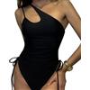 RPAEOY Costume Intero Donna Sexy Coulisse Monospalla Cut-out Costume da Bagno Controllo Addominale Bikini Push Up Imbottito Reggiseno Curvy Beachwear Swimwear Swimsuit (Nero,XL)