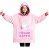Hello Kitty Sanrio Felpa Coperta Bambina Adolescenti con Cappuccio, Kawaii Oversize Coperta Indossabile, Anime Regalo Ragazza (Rosa Hello Kitty)