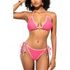 SHEKINI Set bikini da donna a triangolo con allacciatura al collo, sexy, costume da bagno in due pezzi, con cravatta, grazioso costume da bagno, Colore: rosa., L