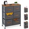 relaxdays Cassettiera con Ruote, Cassetti in Stoffa, Mobiletto, Ripiano in Aspetto Legno, HxLxP: 74,5x58x30 cm, Grigio