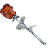 AMBEDORA Spilla da donna in argento 925 ossidato, con risvolto in ambra intagliata a mano, piccola spilla in argento con rosa ambra, colore cognac 2 g, Argento sterling, Ambra