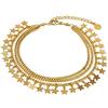 Vestopazzo cavigliera in ottone a 3 catene con micro stelle pendenti. Nickel tested.Lavorazione artigianale,regolabile lunghezza 21+6 cm DD40006