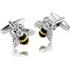 Skcess Gemelli da uomo d'argento incisi in acciaio inossidabile, gemelli personalizzati api gemelli personalizzati per camicia da uomo, 1.7 x 1.7 cm, Acciaio inossidabile, Zirconia cubica