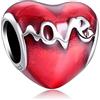LaMenars Kiss Ciondoli per bracciali da uomo e da donna in argento con perline rosse a cuore per collane con ciondoli San Valentino Festa della mamma Regalo di compleanno