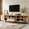 VIVCA Mobile TV moderno, 175 x 40 x 55 cm, Lowboard, mobile TV con design rotondo e porta a rullo, in MDF, portata fino a 50 kg, con cassetto e scomparti aperti per soggiorno, colore legno naturale