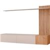 Arreditaly Parete Attrezzata Sospesa Mobile Porta TV 3 Ante Ribalta Push Open Pannello Doghe Verticali Mensola Soggiorno Living Nordico Scandinavo Salvaspazio Design Moderno 180 x 40 x 130 Cm (Cashmere e rovere)