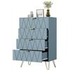 UEV Cassettiera 4 Cassetti Moderno Motivo a Linea, 34x60x91cm,Grigio-Blu | Comò Camera da Letto in Legno, Maniglie e Gambe Dorate, Mobile per Soggiorno