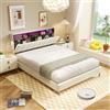 NFHVlo Letto Matrimoniale con Striscia LED fantastiche e USB C, letto 160x200 con Testiera Contenitore Multifunzionale, Letto Imbottito Velluto con Doghe in Legno, Struttura Metallo,Tutte le età(Beige-500KG)