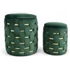 cecaro group Set 2 Pouf Contenitore in Velluto con Fasce Oro - Pouf Rotondi Design Intrecciato con Coperchio - Seduta Imbottita Salvaspazio per Camera, Salotto e Ingresso (Verde)