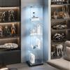 BRILVERDE Vetrina in Vetro LED, Mobile Espositore con 4 Ripiani e Porta con Serratura, Vetrinetta per Collezioni, Libri, Modellini, Bottiglie, Soggiorno e Ufficio (Nero, 163 x 40 x 35 cm)