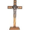 SHALOM - Crocifisso San Benedetto in Legno D'ulivo E Metallo, con Base. Altezza 20,5 Cm