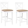 vidaXL Sgabelli da Bar con Cuscini 2 pz Bianco Legno Massello di Hevea, sedia, sgabello da bar da cucina, sedia da bistrot