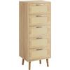 IBUYKE Cassettiera in rattan per camera da letto, Armadio con 5 cassetti, con Gambe in Legno di Pino,108.5 x 34 x 40 cm,per corridoio, ingresso, cameretta dei bambini, Naturale WST010N