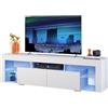 WLIVE Mobile TV LED 160 cm, Mobiletto Bianco con Luci per Televisori da 50 55 60 65 70 Pollici, Porta TV RGB a 20 Colori per Soggiorno e Camera da Letto, Mobile Basso Moderno in Legno con 2 Cassetti