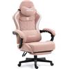 MEENICE Sedia da gaming in tessuto Big and Tall con molle insacchettate, ergonomica, portata fino a 160 kg, grande poltrona da gaming con poggiapiedi e cuscino lombare, per adulti, rosa
