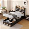 BSCFHCZ Letto Singolo 90x200 cm con Contenitore, Letto Imbottito in Ecopelle Nera, Testiera Portaoggetti con Prese EU/USB, Luci LED e Sollevamento Idraulico, Nessun materasso