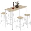 HOMCOM Set Tavolo Bar con 4 Sgabelli con Poggiapiedi, Color Legno e Bianco | Bancone Bar, Tavolo Alto con Sgabelli, Tavolino per Pranzo, Soggiorno e Cucina