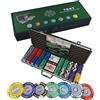 Bullets Playing Cards, Valigetta da Poker Tony | 500 gettoni in Argilla, 2 Giochi di Carte Blu e Rosso, 5 dadi, 1 Pulsante Dealer in ceramica, 1 libretto con le regole del Gioco