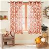 MRTREES Tende Trasparenti in Voile Corte con Occhielli per Interni Finestre Camera da Letto 2 Pezzi, 140x160 CM, Tenda Arancione Rossa con Stampa di Foglie per Cucina Soggiorno Salotto Eleganti