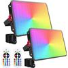 Indmird Faretto LED RGB Esterno 200W, Indmird 2 Pezzi Faro LED RGB con Telecomando IP66 Impermeabile Proiettori LED RGB, Faretti RGB 16 Colori 4 Modalità Luce d'Atmosfera RGB per Halloween, Feste, Giardino