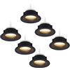 HCFEI Set di 6 faretti da incasso a LED, rotondi, colore nero, 5 Watt, luce bianca calda, dimmerabili, 230 V, piatti, diametro foro da 68-76 mm, faretti da incasso a soffitto, faretti da incasso a
