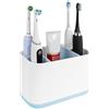 Linkidea Supporto per spazzolino elettrico, organizer da appoggio in plastica a 5 scomparti per spazzolini power, compatibile con Oral-B iO Series, Philips Sonicare ProtectiveClean (Bianco+Blu)