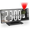 Glewi Orologio con proiezione a specchio con oscuramento automatico, display a LED della temperatura dell'ora, formato 12/24h, Fahrenheit Celsius, sveglia snooze per scrivania della camera da letto