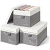 GRANNY SAYS Scatole Tessuto con Coperchio, Set di 3 Scatole Portaoggetti Pieghevoli con Coperchio, Scatola Organizzatori Vestiti, Contenitori Tessuto per Armadio, Bianco e Grigio